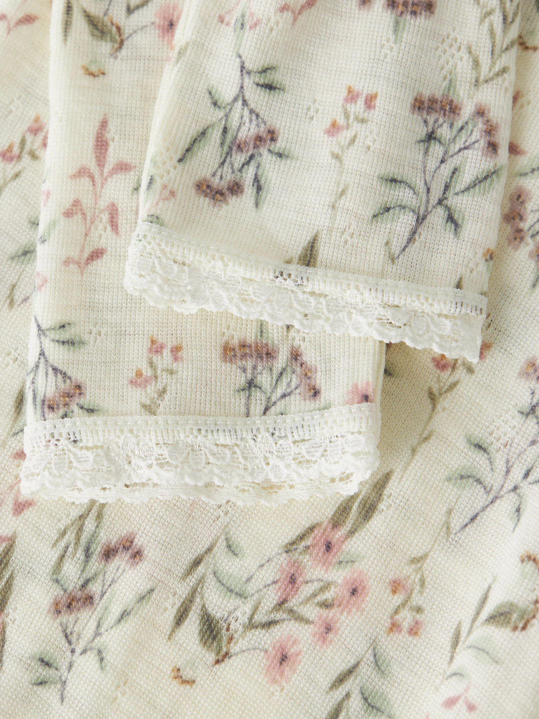 name it baby WANG WOOL Needle Leggings noos - Snow White | Flowers &amp; Leafs