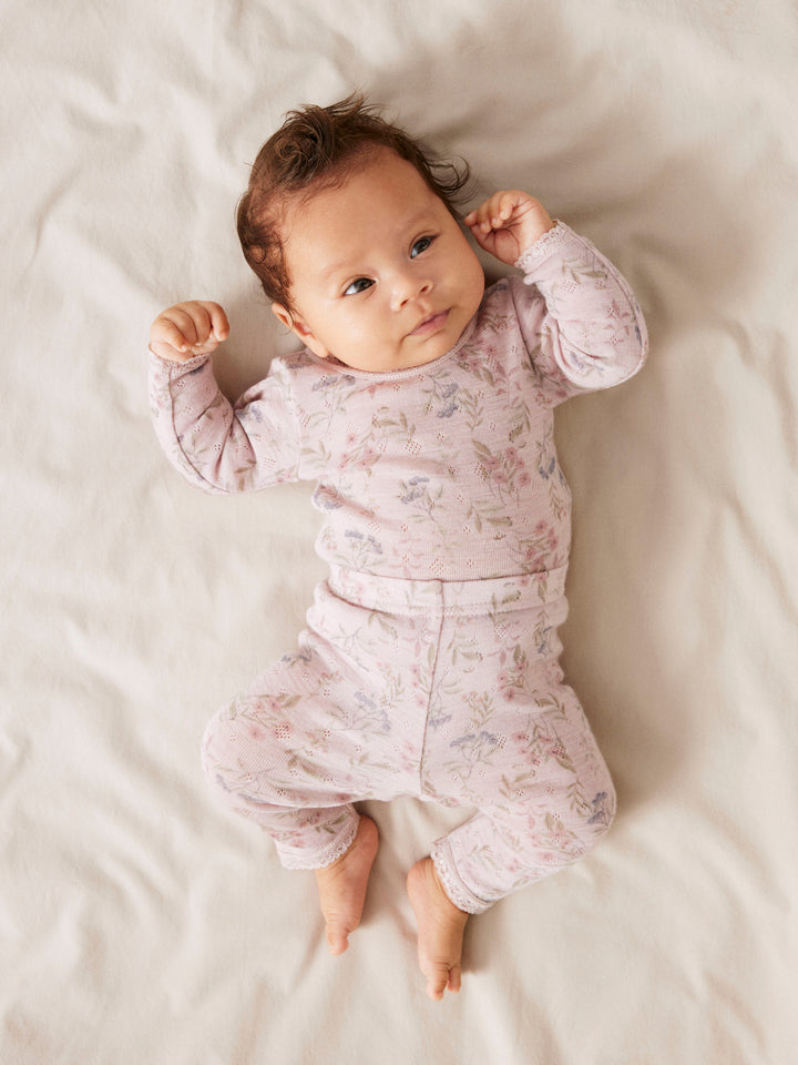 name it baby WANG WOOL Needle Leggings noos - Violet Ice | Flowers &amp; Leafs