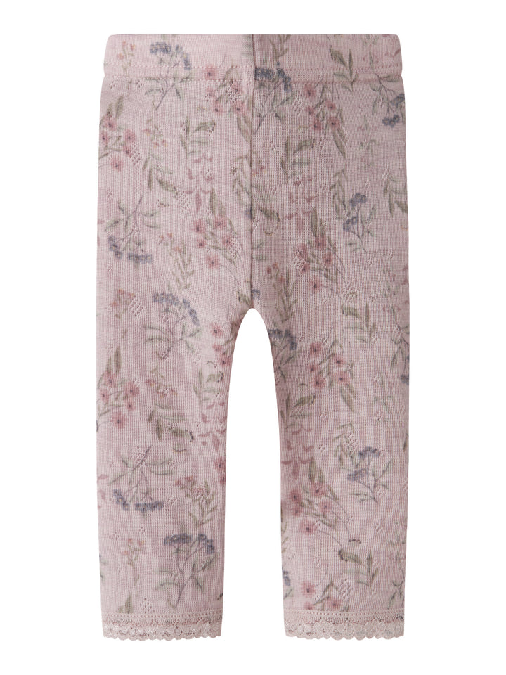 name it baby WANG WOOL Needle Leggings noos - Violet Ice | Flowers &amp; Leafs