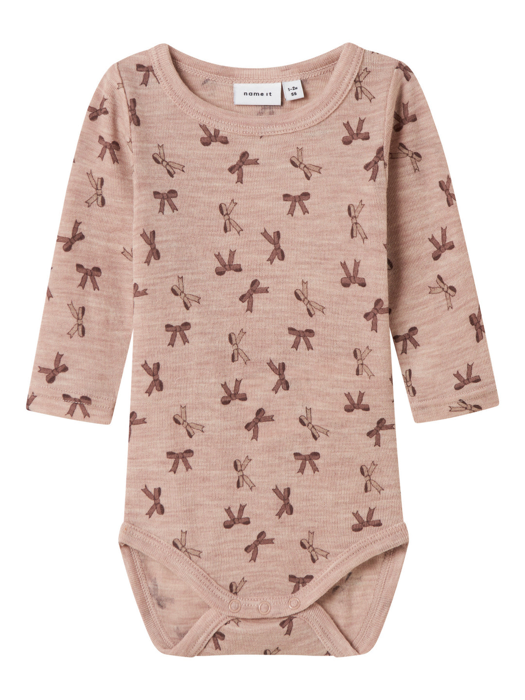 name it baby WANG WOOL RIB LS BODY AOP - Shadow Gray | Bows - Torgunns Barneklær AS