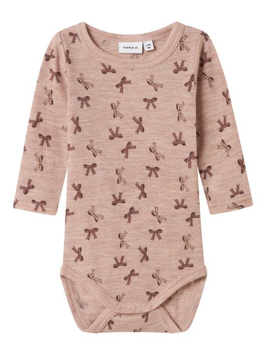 name it baby WANG WOOL RIB LS BODY AOP - Shadow Gray | Bows - Torgunns Barneklær AS