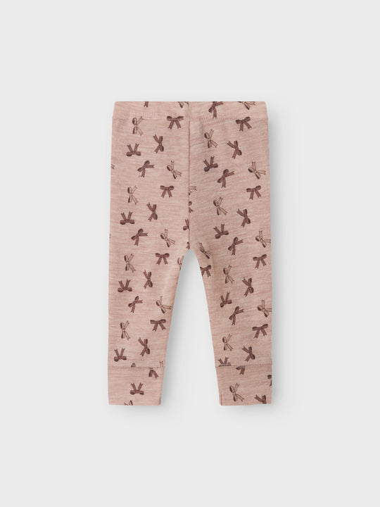 name it baby WANG WOOL RIB LEGGING AOP - Shadow Gray | Bows - Torgunns Barneklær AS