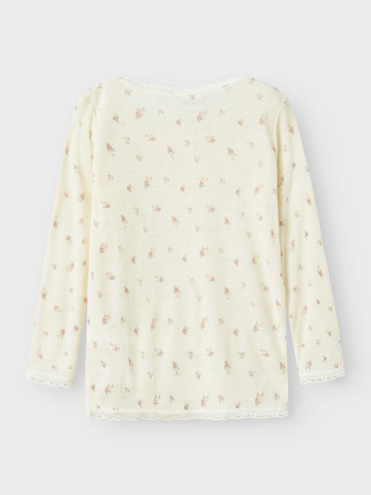 name it mini WANG WOOL NEEDLE LS TOP NOOS - Snow White | Small flowers - Torgunns Barneklær AS