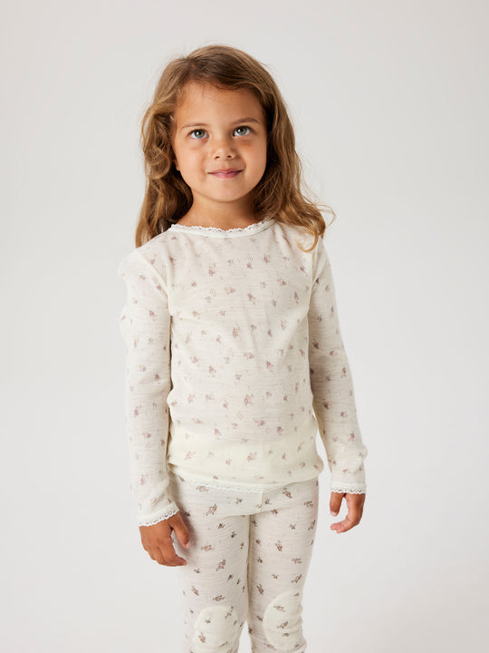 name it mini WANG WOOL NEEDLE LS TOP NOOS - Snow White | Small flowers - Torgunns Barneklær AS