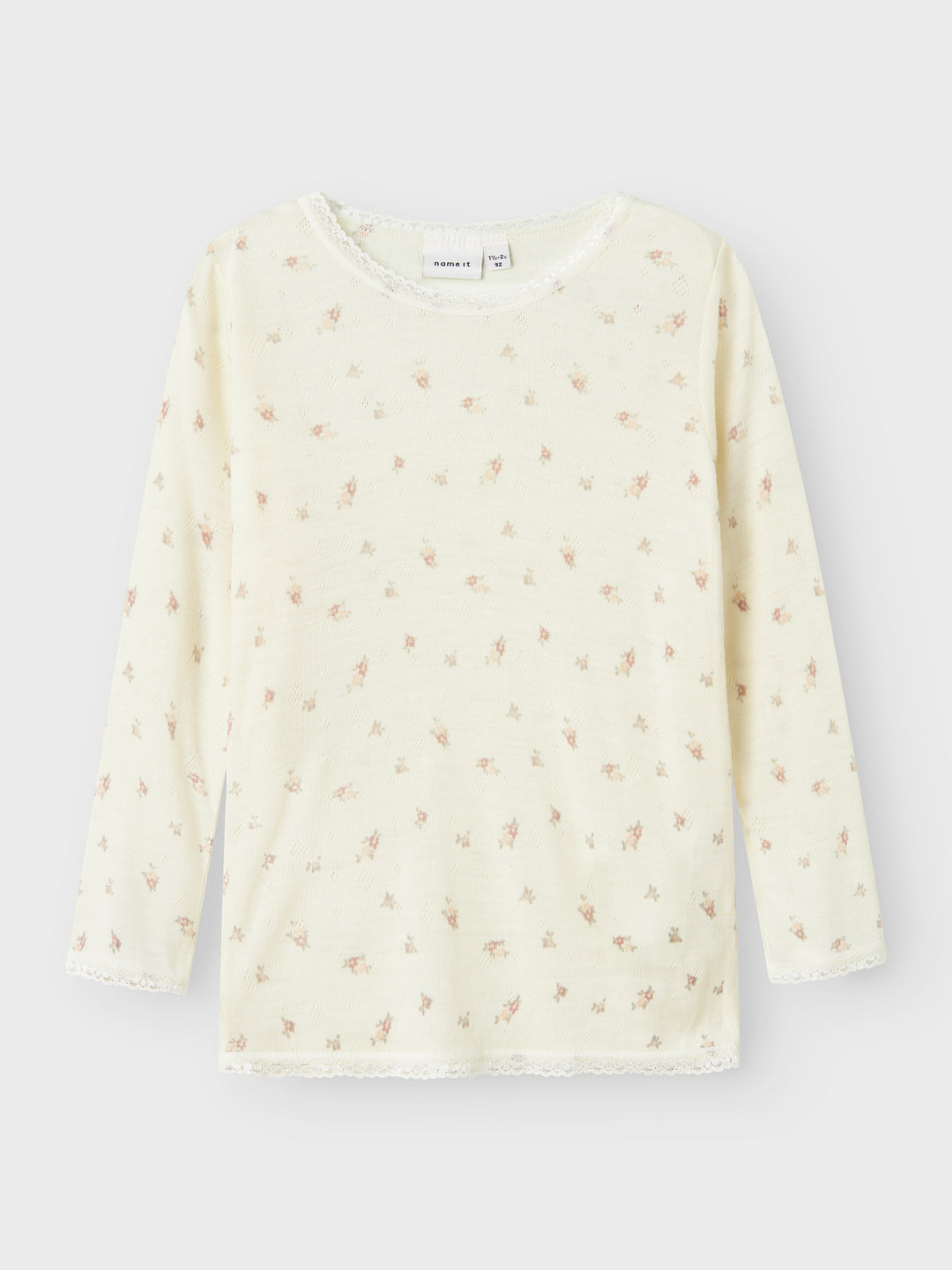 name it mini WANG WOOL NEEDLE LS TOP NOOS - Snow White | Small flowers - Torgunns Barneklær AS