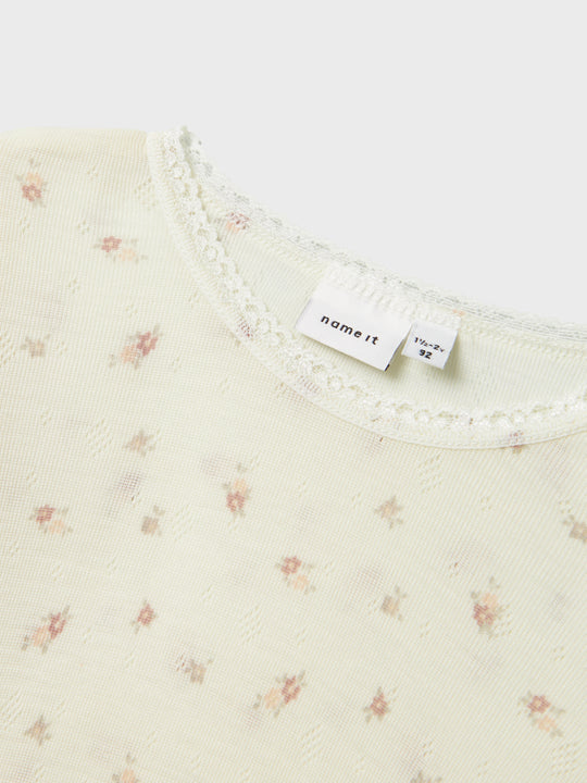 name it mini WANG WOOL NEEDLE LS TOP NOOS - Snow White | Small flowers - Torgunns Barneklær AS