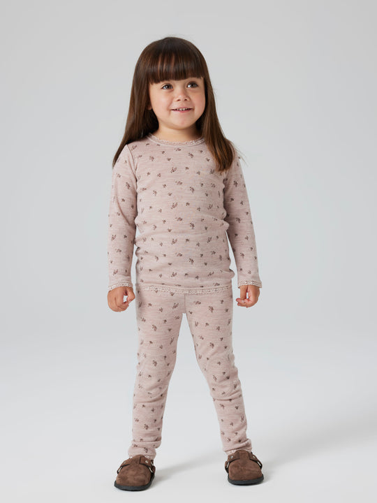 name it mini WANG WOOL NEEDLE LS TOP NOOS - Shadow Gray | Small flowers - Torgunns Barneklær AS