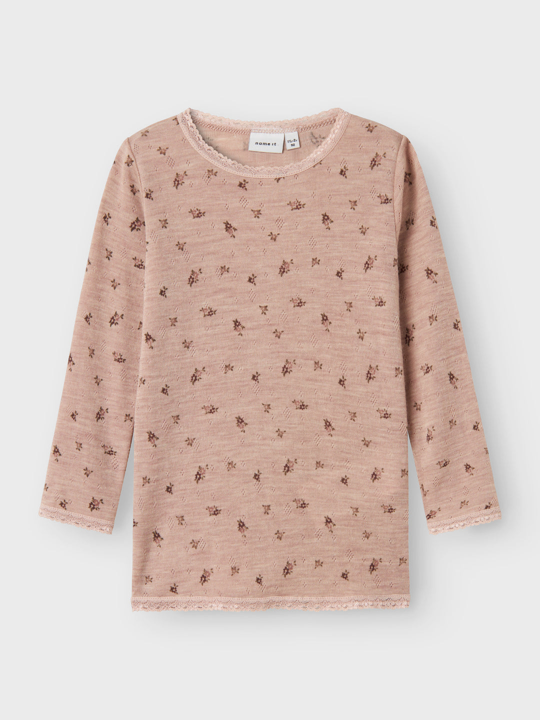 name it mini WANG WOOL NEEDLE LS TOP NOOS - Shadow Gray | Small flowers - Torgunns Barneklær AS