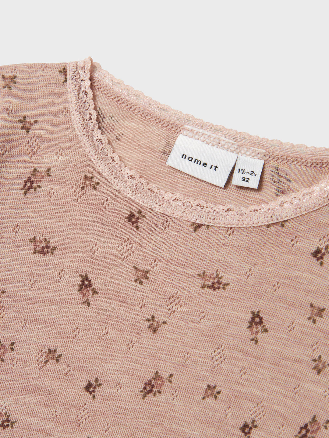 name it mini WANG WOOL NEEDLE LS TOP NOOS - Shadow Gray | Small flowers - Torgunns Barneklær AS
