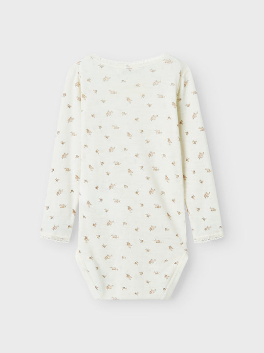 name it mini WANG WOOL NEEDLE LS BODY - Snow White | Small flowers - Torgunns Barneklær AS