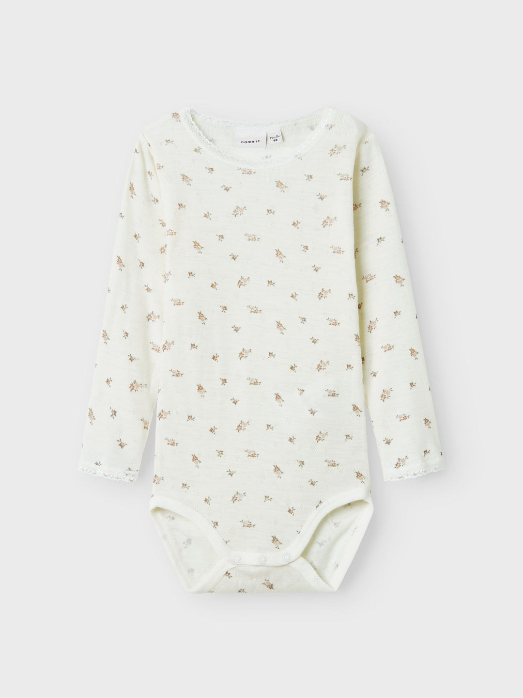 name it mini WANG WOOL NEEDLE LS BODY - Snow White | Small flowers - Torgunns Barneklær AS