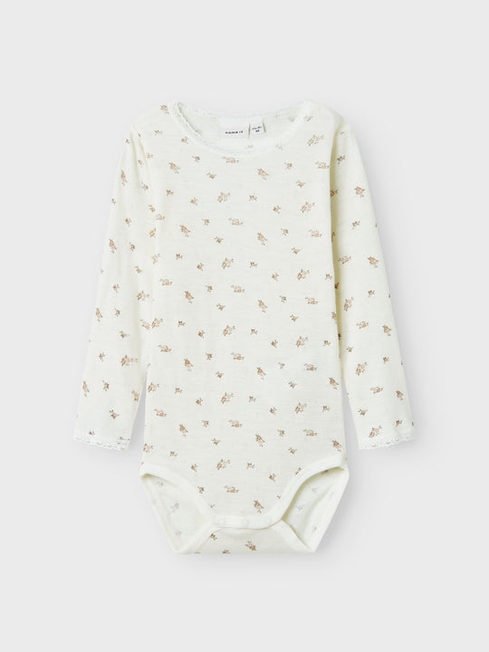 name it mini WANG WOOL NEEDLE LS BODY - Snow White | Small flowers - Torgunns Barneklær AS