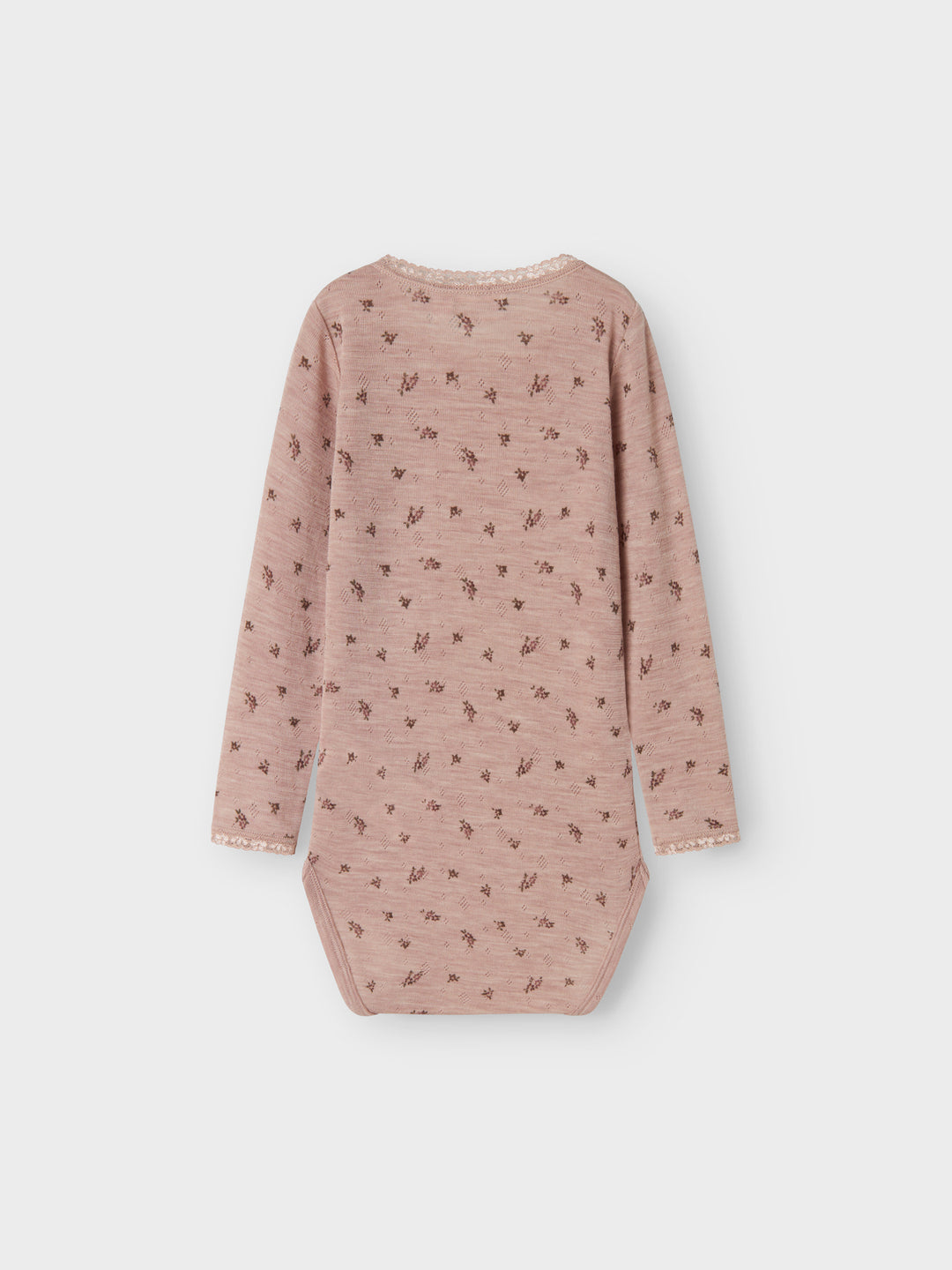 name it mini WANG WOOL NEEDLE LS BODY - Shadow Gray | Small flowers - Torgunns Barneklær AS