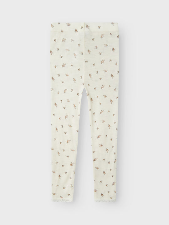 name it mini WANG WOOL NEEDLE LEGGING NOOS - Snow White | Small flowers - Torgunns Barneklær AS