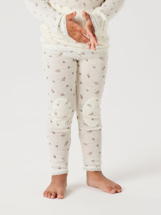 name it mini WANG WOOL NEEDLE LEGGING NOOS - Snow White | Small flowers - Torgunns Barneklær AS