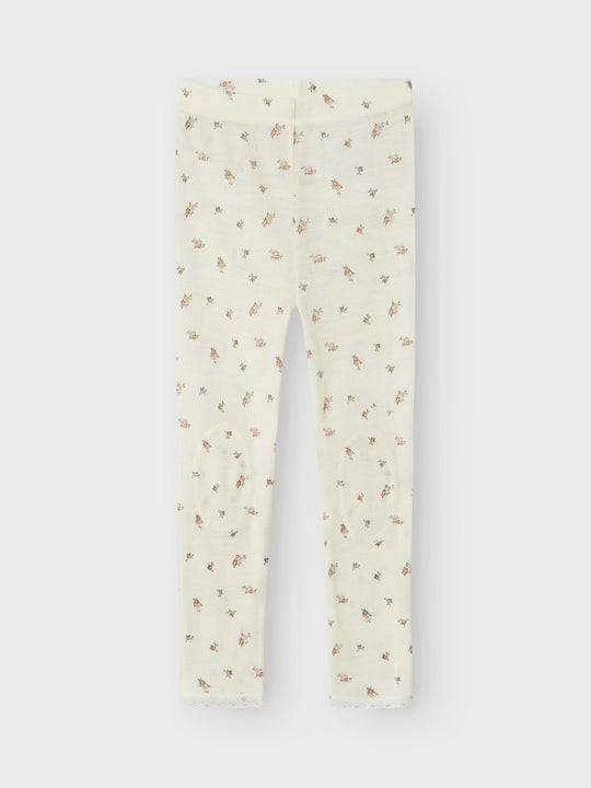 name it mini WANG WOOL NEEDLE LEGGING NOOS - Snow White | Small flowers - Torgunns Barneklær AS