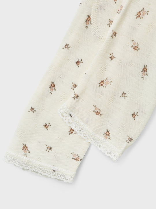 name it mini WANG WOOL NEEDLE LEGGING NOOS - Snow White | Small flowers - Torgunns Barneklær AS