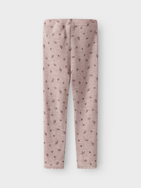 name it mini WANG WOOL NEEDLE LEGGING NOOS - Shadow Gray | Small flowers - Torgunns Barneklær AS