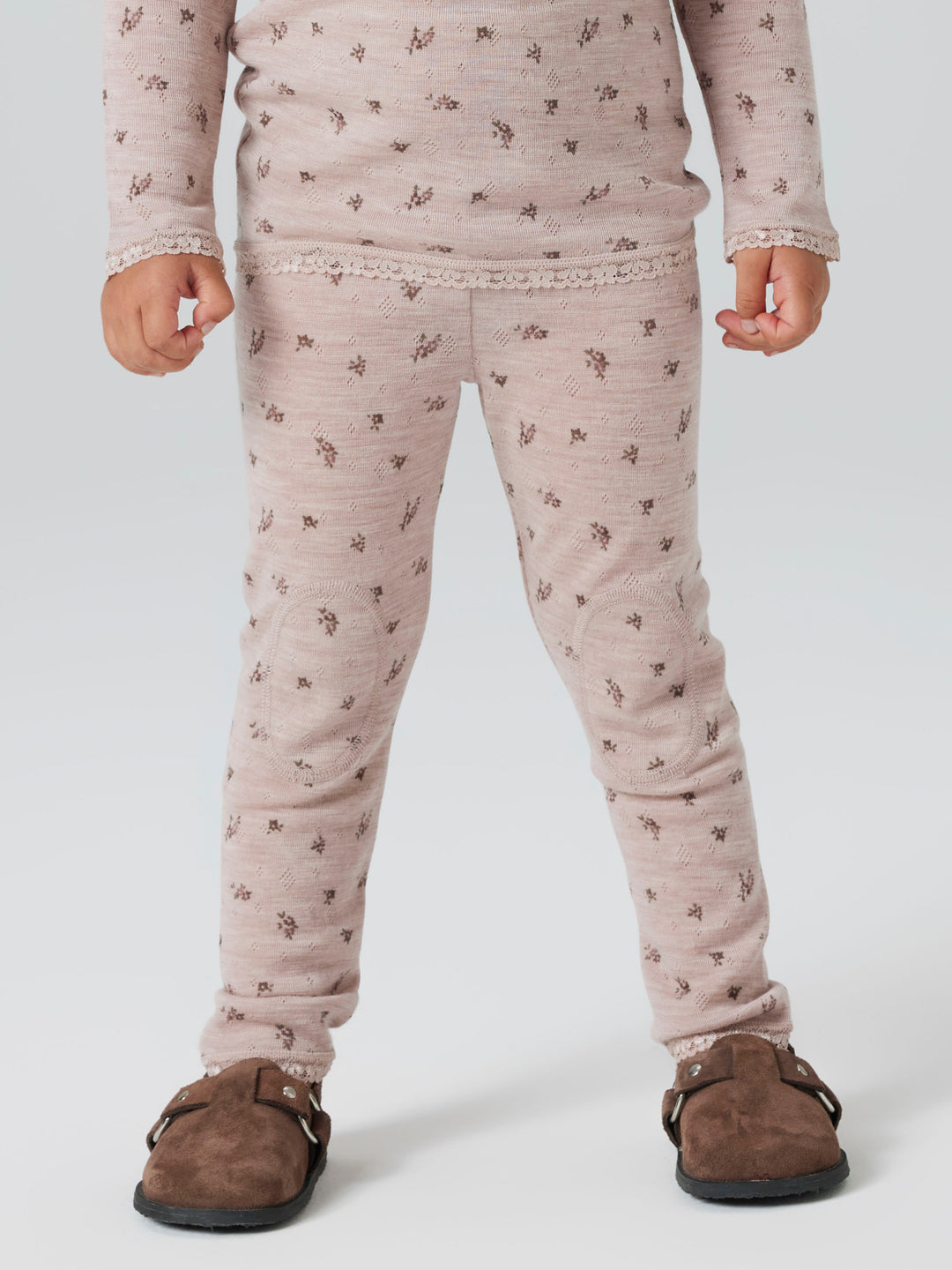 name it mini WANG WOOL NEEDLE LEGGING NOOS - Shadow Gray | Small flowers - Torgunns Barneklær AS