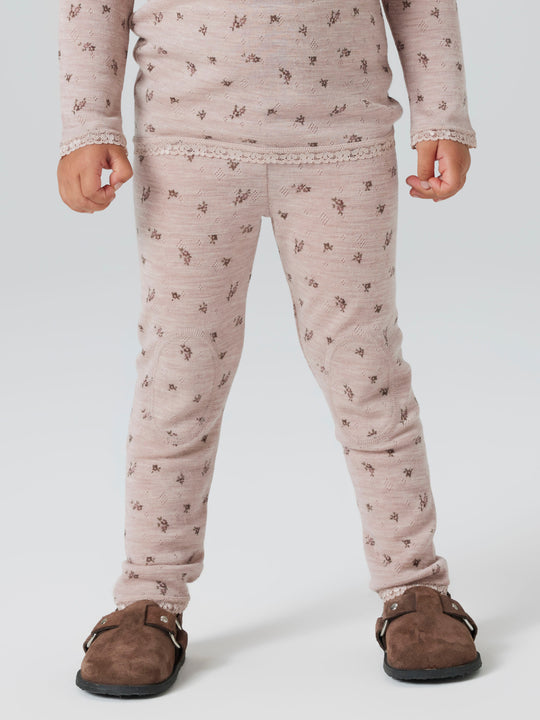 name it mini WANG WOOL NEEDLE LEGGING NOOS - Shadow Gray | Small flowers - Torgunns Barneklær AS