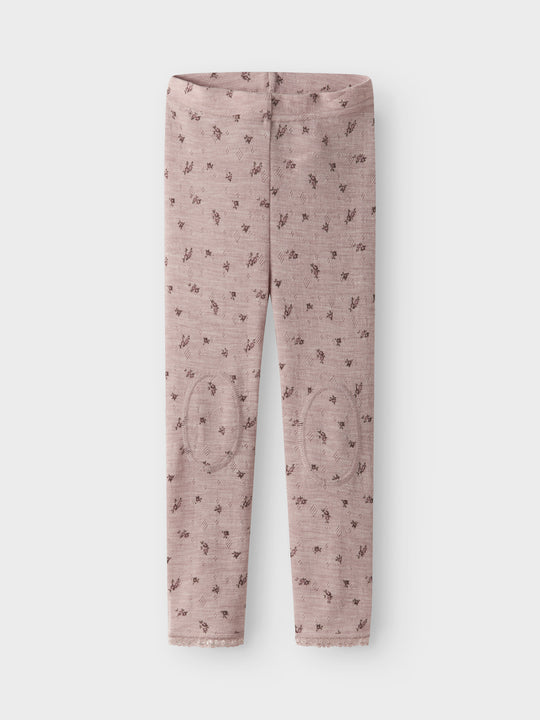 name it mini WANG WOOL NEEDLE LEGGING NOOS - Shadow Gray | Small flowers - Torgunns Barneklær AS