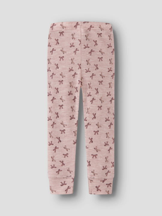name it mini WANG WOOL RIB LEGGING AOP - Shadow Gray | Bows - Torgunns Barneklær AS