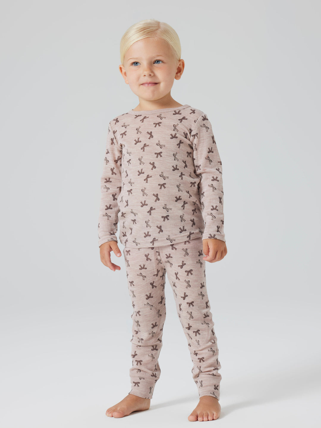 name it mini WANG WOOL RIB LEGGING AOP - Shadow Gray | Bows - Torgunns Barneklær AS