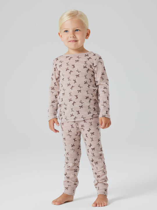 name it mini WANG WOOL RIB LEGGING AOP - Shadow Gray | Bows - Torgunns Barneklær AS