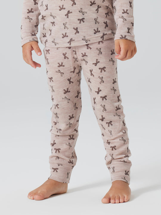 name it mini WANG WOOL RIB LEGGING AOP - Shadow Gray | Bows - Torgunns Barneklær AS