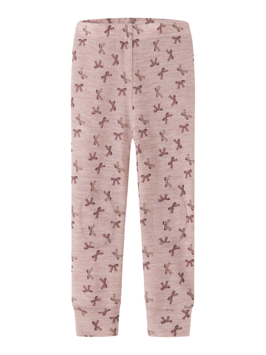 name it mini WANG WOOL RIB LEGGING AOP - Shadow Gray | Bows - Torgunns Barneklær AS
