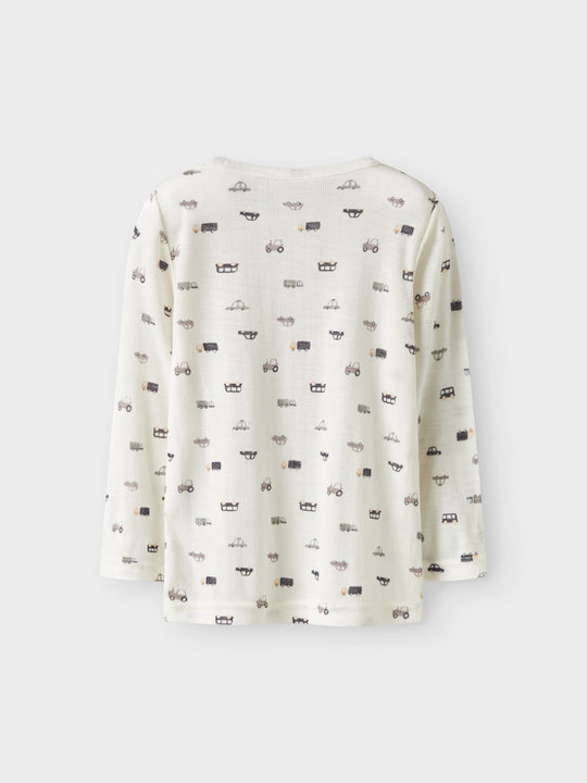 name it mini WANG WOOL NEEDLE LS TOP NOOS - Snow White | Small cars - Torgunns Barneklær AS