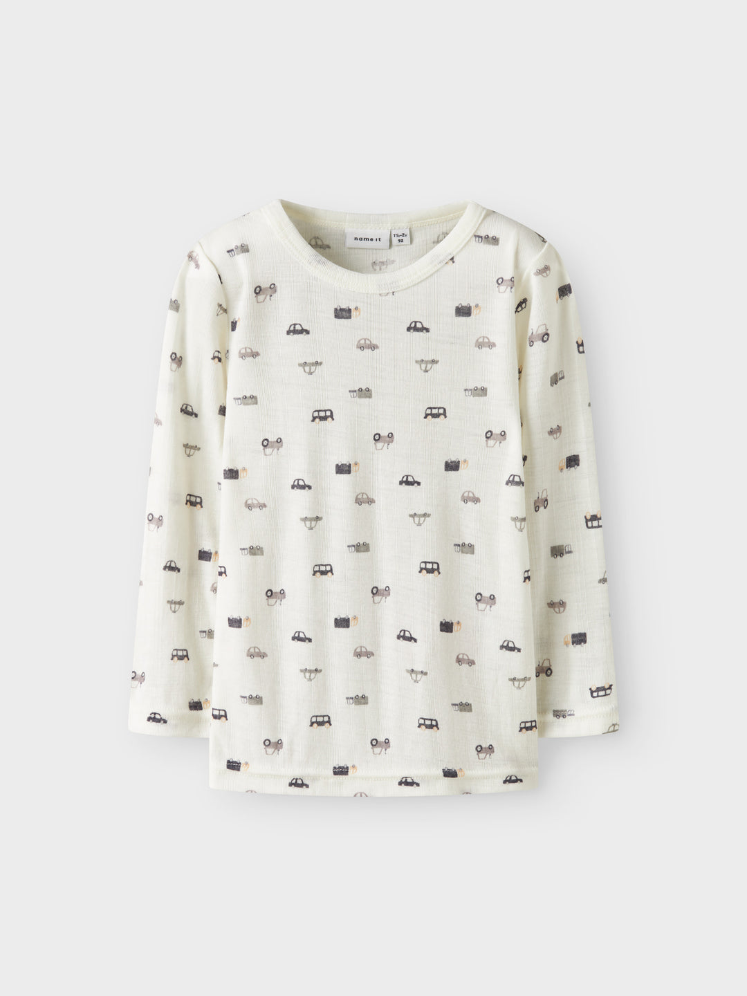 name it mini WANG WOOL NEEDLE LS TOP NOOS - Snow White | Small cars - Torgunns Barneklær AS