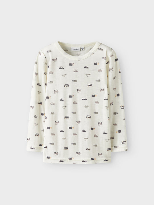 name it mini WANG WOOL NEEDLE LS TOP NOOS - Snow White | Small cars - Torgunns Barneklær AS