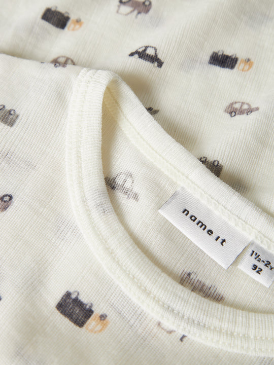 name it mini WANG WOOL NEEDLE LS TOP NOOS - Snow White | Small cars - Torgunns Barneklær AS