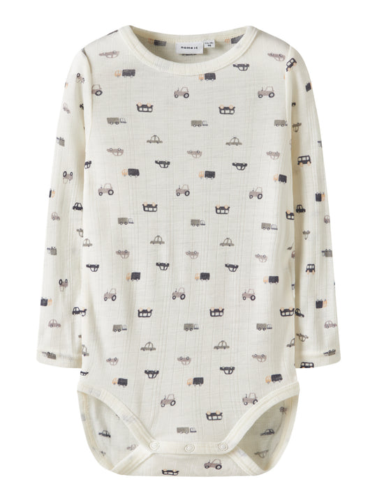 name it mini WANG WOOL NEEDLE LS BODY - Snow White | Small Cars - Torgunns Barneklær AS