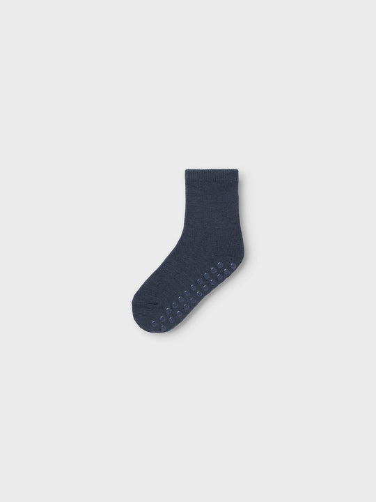 name it mini WOOL WAK 2PK ANTISLIP SOCK - Folkstone Gray - Torgunns Barneklær AS