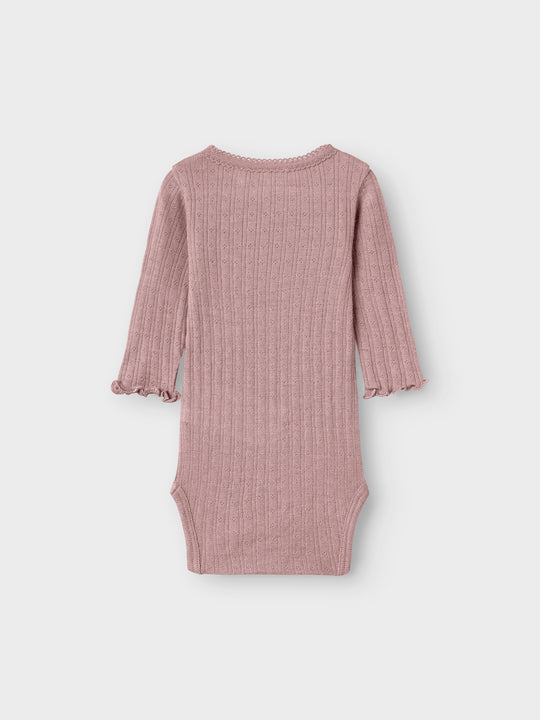 name it baby ULL/SILKE WOSSA RIB LS BODY - Antler - Torgunns Barneklær AS