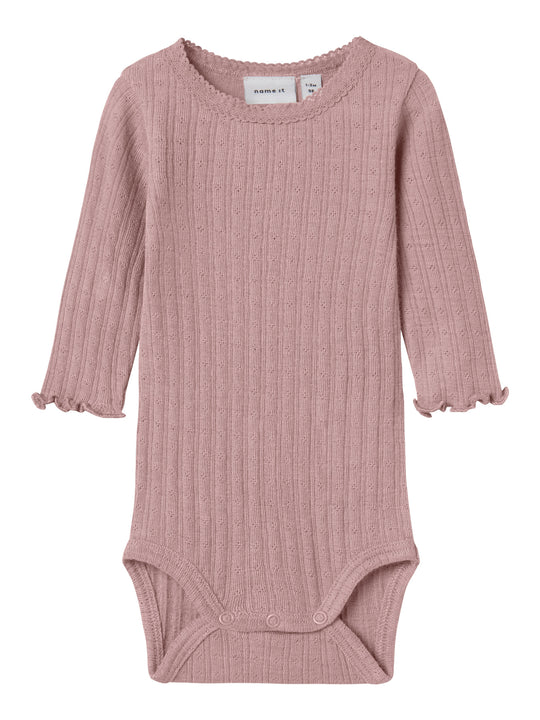 name it baby ULL/SILKE WOSSA RIB LS BODY - Antler - Torgunns Barneklær AS