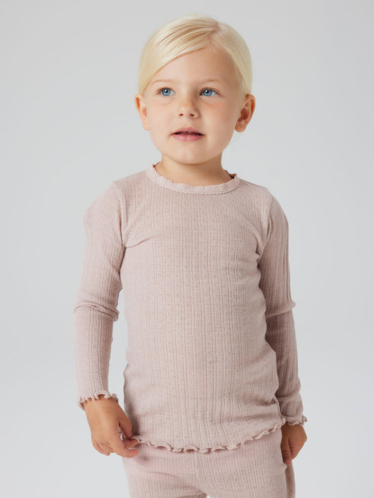name it mini ULL/SILKE WOSSA RIB LS TOP - Shadow Gray - Torgunns Barneklær AS