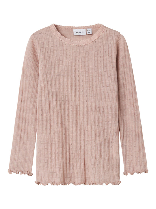 name it mini ULL/SILKE WOSSA RIB LS TOP - Shadow Gray - Torgunns Barneklær AS