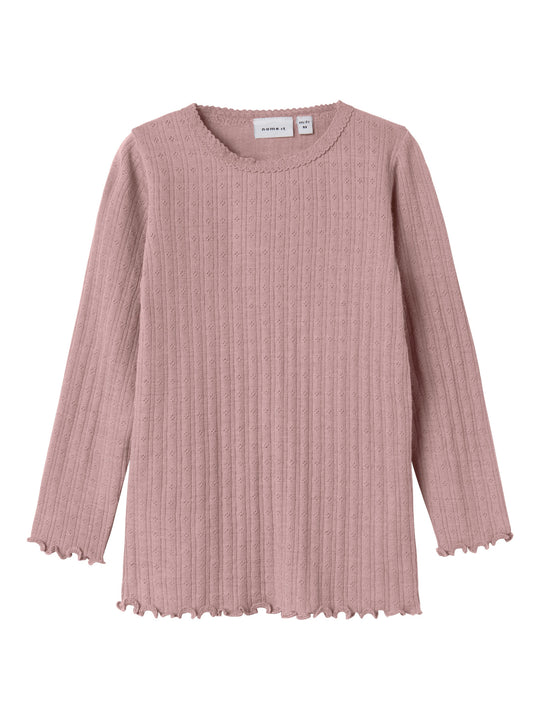name it mini ULL/SILKE WOSSA RIB LS TOP - Antler - Torgunns Barneklær AS
