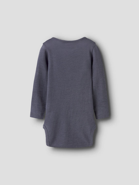 name it baby ULL/SILKE WOSSA RIB LS BODY - Folkstone Gray - Torgunns Barneklær AS