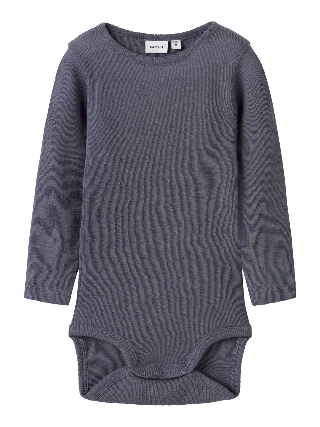 name it baby ULL/SILKE WOSSA RIB LS BODY - Folkstone Gray - Torgunns Barneklær AS