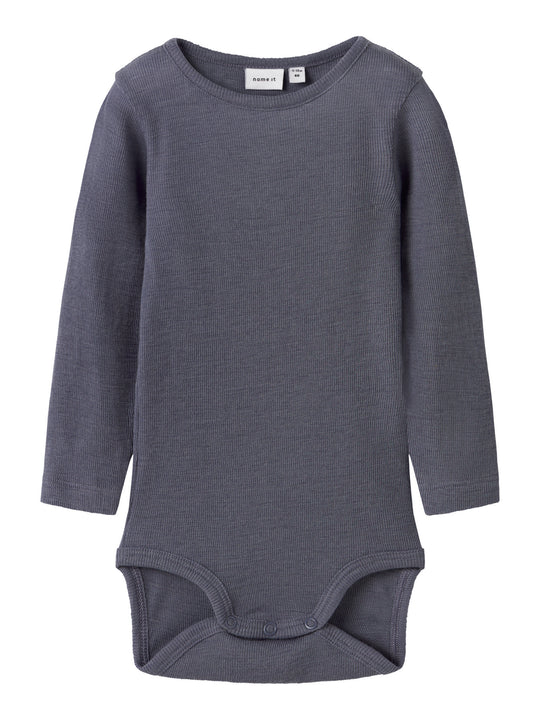 name it baby ULL/SILKE WOSSA RIB LS BODY - Folkstone Gray - Torgunns Barneklær AS