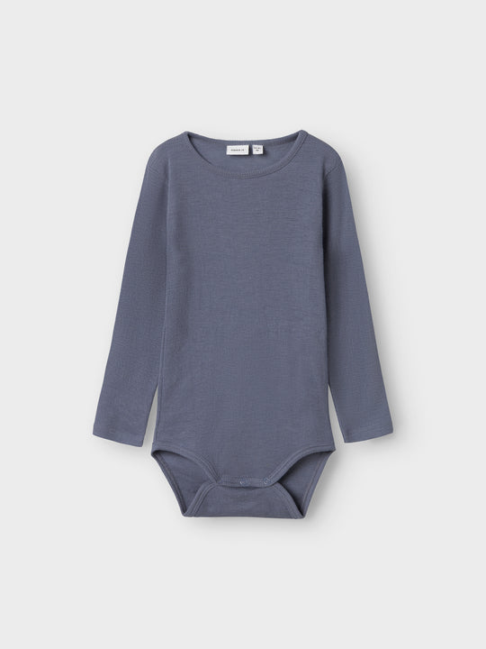 name it mini ULL/SILKE WOSSA RIB LS BODY - Folkstone Gray - Torgunns Barneklær AS