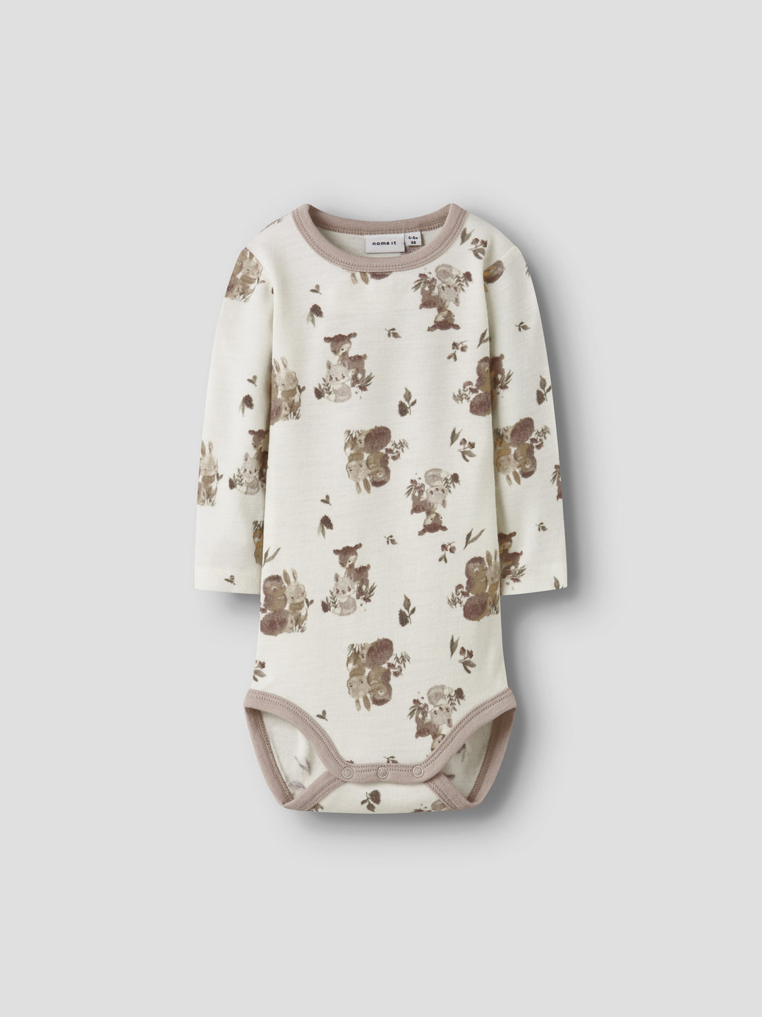 name it baby WILLU WOOL LS BODY - Snow White | Forest animals - Torgunns Barneklær AS