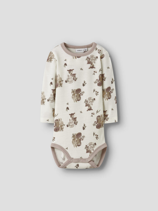 name it baby WILLU WOOL LS BODY - Snow White | Forest animals - Torgunns Barneklær AS