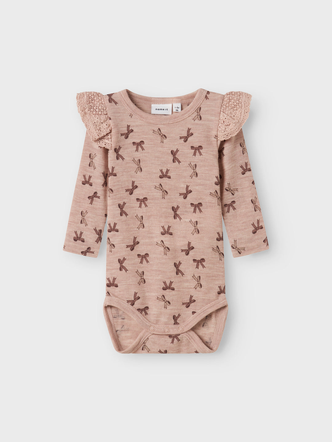 name it baby WANG WOOL RIB LS BODY AOP W/FLOUNCE - Shadow Gray | Bows - Torgunns Barneklær AS