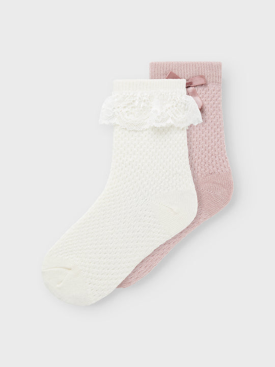 name it mini WOOL WAKMA STRUCTURE 2PK SOCK - Snow White - Torgunns Barneklær AS