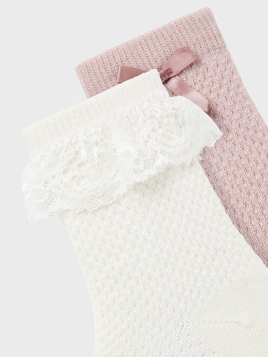 name it mini WOOL WAKMA STRUCTURE 2PK SOCK - Snow White - Torgunns Barneklær AS
